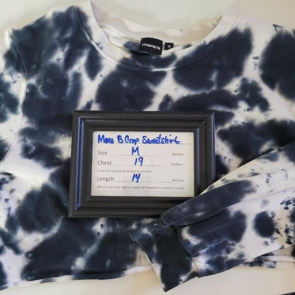 Mono B Cropped Sweatshirt Tie Dye Raw Hem Long Sleeve Crew Neck Womens Medium - Picture 6 of 12